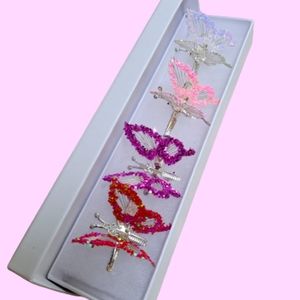 Valentine's day gift box of 4 butterfly hair clips moving wings 90s